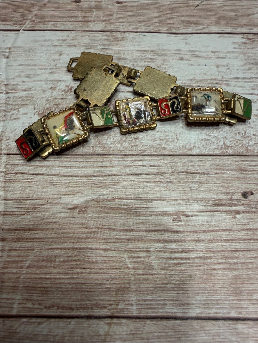 MCM Enamel narrative panel link bracelet Spanish bullfighting scenes